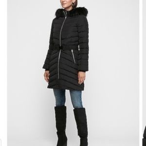 NWT Express Long Belted Puffer Coat